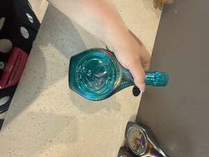 Vintage 1971 Wheaton Glass Apollo 14 Fore on the Moon Iridescent Aqua Bottle